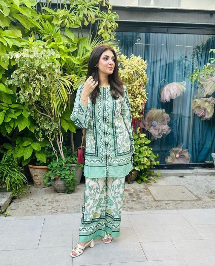 2 Pcs Women's Stitched Swiss Lawn Printed Shirt And Trouser