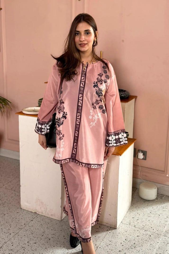 2 Pcs Women's Stitched Swiss Lawn Printed Shirt And Trouser